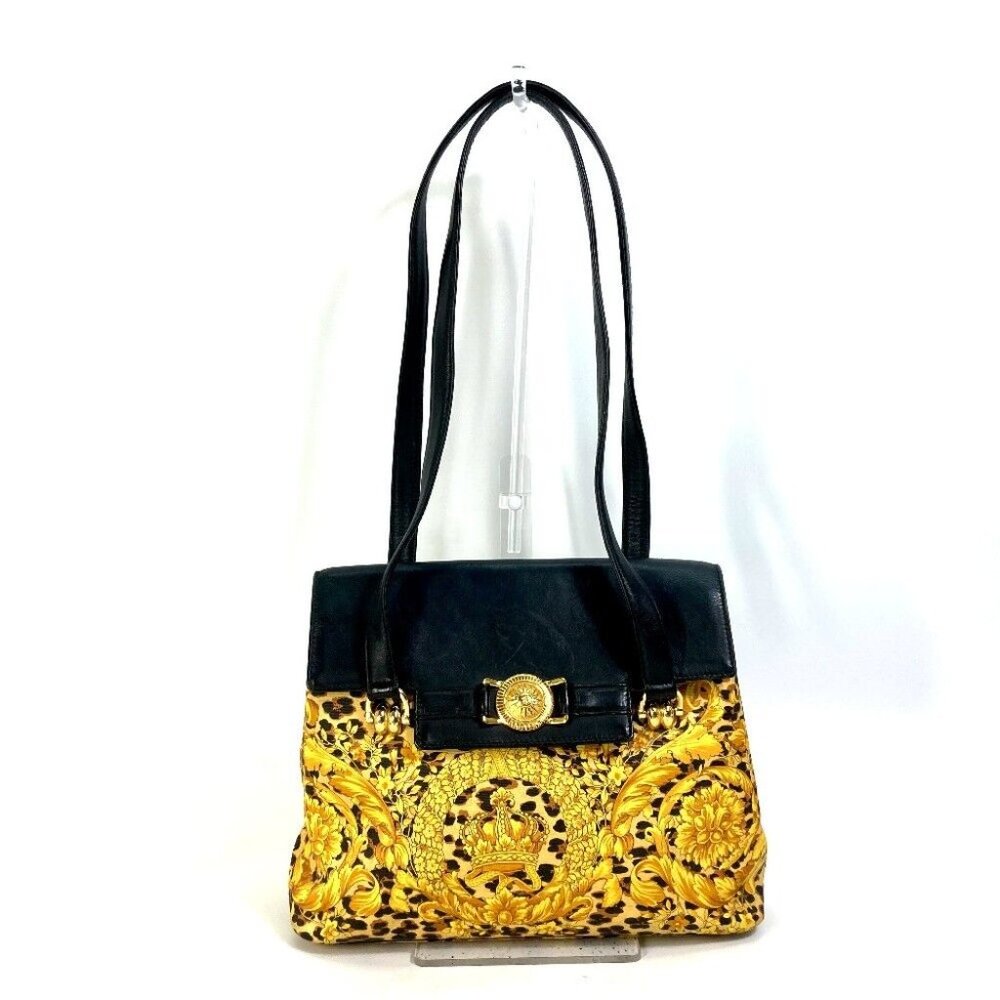 VERSACE leopard print vintage Sunburst with flap bag Shoulder Bag yellow/Black